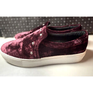 Rebecca Minkoff Noelle Stud Wine Color Velvet Slip On White Platform Size 9.5